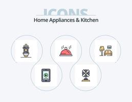 electrodomésticos y línea de cocina llena de iconos paquete 5 diseño de iconos. cocina. hotel. célula. ligero. bulbo vector
