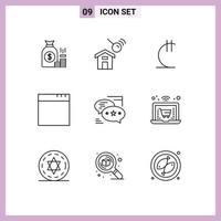 grupo universal de símbolos de iconos de 9 esquemas modernos de construcción de aplicaciones de chat elementos de diseño de vectores editables de moneda georgiana