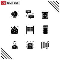 Modern Set of 9 Solid Glyphs Pictograph of open chat flowchart arrow wall clock Editable Vector Design Elements