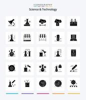 ciencia creativa y tecnología paquete de iconos negros sólidos de 25 glifos, como almacenamiento de archivos. informes en la nube. conocimiento de la ciencia. configuración de sincronización en la nube. configurar servicio en la nube vector