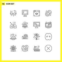 Group of 16 Outlines Signs and Symbols for lungs health cap cutter biscuit Editable Vector Design Elements