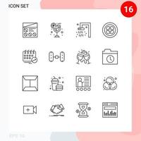 Group of 16 Modern Outlines Set for calendar vegetarian bath fruit fajita Editable Vector Design Elements