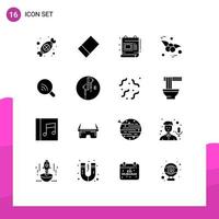 Mobile Interface Solid Glyph Set of 16 Pictograms of ear signal scale wifi search Editable Vector Design Elements