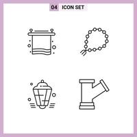 4 User Interface Line Pack of modern Signs and Symbols of bath lantern break pray muslim Editable Vector Design Elements