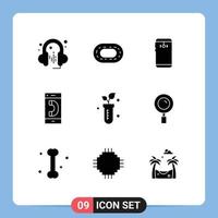 Modern Set of 9 Solid Glyphs Pictograph of plant outgoing mobile conversation communication Editable Vector Design Elements