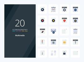 20 Multimedia Flat Color icon for presentation vector