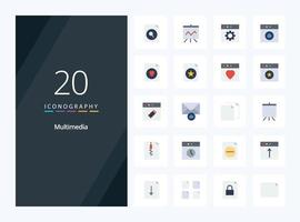 20 Multimedia Flat Color icon for presentation vector