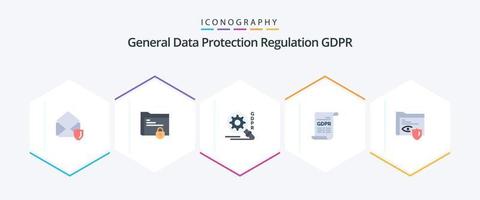 paquete de iconos planos gdpr 25 que incluye carpeta. protección general de datos. carpeta segura. gdpr. consentir vector