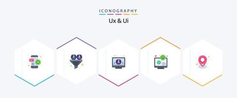 Ux And Ui 25 Flat icon pack including code. laptop. user. configuration. screen vector