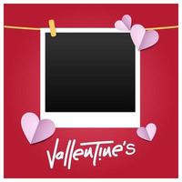 Happy Valentine's Day postcard with blank template for photo. Photo frame with red background.