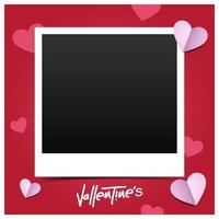 Happy Valentine's Day postcard with blank template for photo. Photo frame with red background.