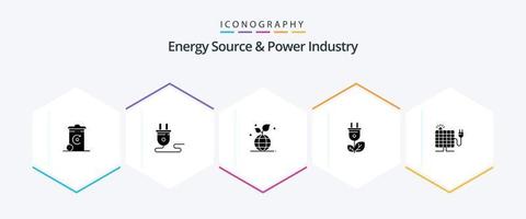 Energy Source And Power Industry 25 Glyph icon pack including energy. plug. energy. globe vector
