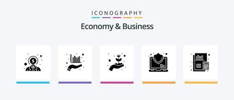 Economy And Business Glyph 5 Icon Pack Including calculation. security. growth. safety. computer. Creative Icons Design vector