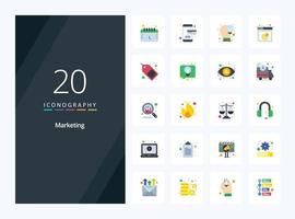 20 Marketing Flat Color icon for presentation vector