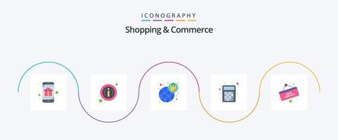 Shopping And Commerce Flat 5 Icon Pack Including arrival. mathematics. info button. calculator. bag vector