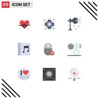 9 Universal Flat Color Signs Symbols of devices music illumination media studio light Editable Vector Design Elements