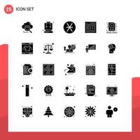 25 Universal Solid Glyph Signs Symbols of data interface travel content money Editable Vector Design Elements