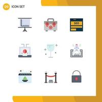 Pack of 9 Modern Flat Colors Signs and Symbols for Web Print Media such as drinks report data laptop business Editable Vector Design Elements