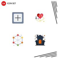 Modern Set of 4 Flat Icons Pictograph of add data new broken heart web Editable Vector Design Elements