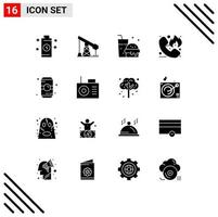 Set of 16 Modern UI Icons Symbols Signs for cane hotline drink firefighter emergency Editable Vector Design Elements