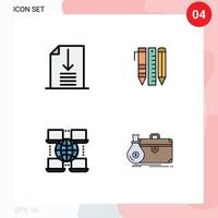 Pack of 4 creative Filledline Flat Colors of down digital tools items briefcase Editable Vector Design Elements