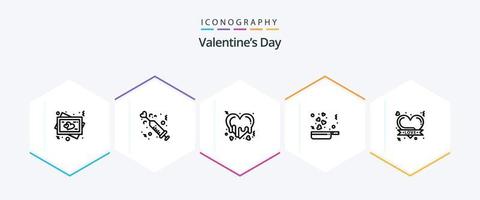 paquete de iconos de 25 líneas del día de san valentín que incluye insignia. amar. medicamento. alimento. romance vector