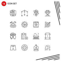 Universal Icon Symbols Group of 16 Modern Outlines of atoumated loving ice cream love training Editable Vector Design Elements