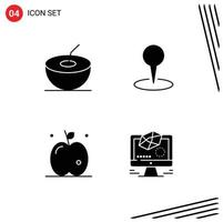 Set of 4 Vector Solid Glyphs on Grid for coconut animation map apple modeling Editable Vector Design Elements