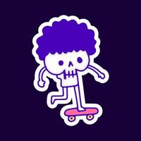 Cute skull riding skateboard cartoon, illustration for t-shirt, sticker, or apparel merchandise. With modern pop and retro style.