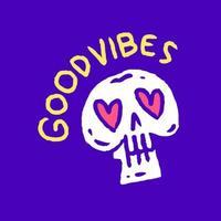 Lovely skull with good vibes typography, illustration for t-shirt, sticker, or apparel merchandise. With modern pop and retro style. vector