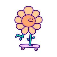 Cute sunflower riding skateboard doodle art, illustration for t-shirt, sticker, or apparel merchandise. With modern pop style. vector