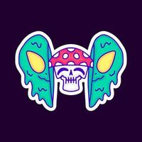 Melted alien face with mushroom skull inside. Illustration for street wear, t shirt, poster, logo, sticker, or apparel merchandise. Retro and modern pop style. vector