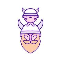 dulce bebé vikingo y padre arte de garabatos, ilustración para camisetas, pegatinas o prendas de vestir. con pop moderno y estilo kawaii. vector