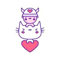 Sweet baby Viking with lovely cat doodle art, illustration for t-shirt, sticker, or apparel merchandise. With modern pop and kawaii style. vector