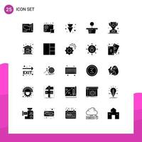 Pictogram Set of 25 Simple Solid Glyphs of win trophy video nature plant Editable Vector Design Elements