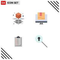 Mobile Interface Flat Icon Set of 4 Pictograms of cube report card commerce shop presentation Editable Vector Design Elements