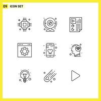 Set of 9 Commercial Outlines pack for interface browser computer video page Editable Vector Design Elements