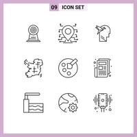 Set of 9 Modern UI Icons Symbols Signs for drawing point imagination form location ireland Editable Vector Design Elements