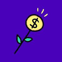 Money plant doodle cartoon, illustration for t-shirt, sticker, or apparel merchandise. With modern pop and retro style. vector