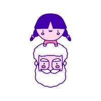 Sweet baby girl with grandfather doodle art, illustration for t-shirt, sticker, or apparel merchandise. With modern pop and kawaii style. vector