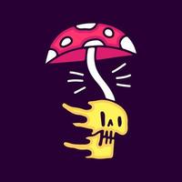 Trippy skull and magic mushroom cartoon, illustration for t-shirt, sticker, or apparel merchandise. With modern pop and vintage style. vector