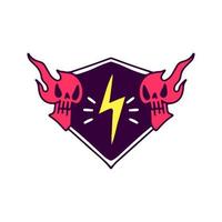 Burning skull head and thunder symbol cartoon, illustration for t-shirt, sticker, or apparel merchandise. With modern pop style. vector