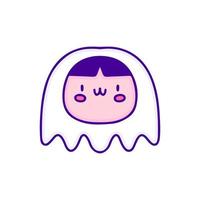 PrintAdorable kid in ghost costume doodle art, illustration for t-shirt, sticker. vector