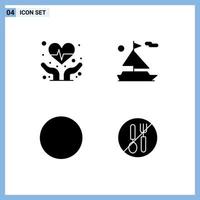 Set of 4 Modern UI Icons Symbols Signs for cardiogram food beach connection fork Editable Vector Design Elements