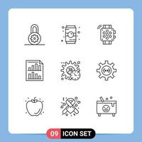 Set of 9 Modern UI Icons Symbols Signs for administrator paper watch page bars Editable Vector Design Elements