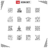 Pack of 16 creative Outlines of target percent tower hot reader Editable Vector Design Elements