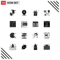 Group of 16 Solid Glyphs Signs and Symbols for light protection location fire radio transceiver Editable Vector Design Elements