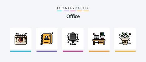 la línea de la oficina llenó el paquete de 5 íconos, incluido el negocio. bloc. guardarropa. Nota. papel. diseño de iconos creativos vector