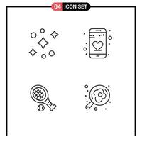 Mobile Interface Line Set of 4 Pictograms of galaxy sport app ball cooking Editable Vector Design Elements