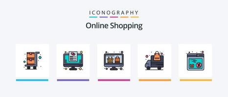 la línea de compras en línea llenó un paquete de 5 íconos que incluye la compra. móvil. ordenar. en línea. favorito. diseño de iconos creativos vector